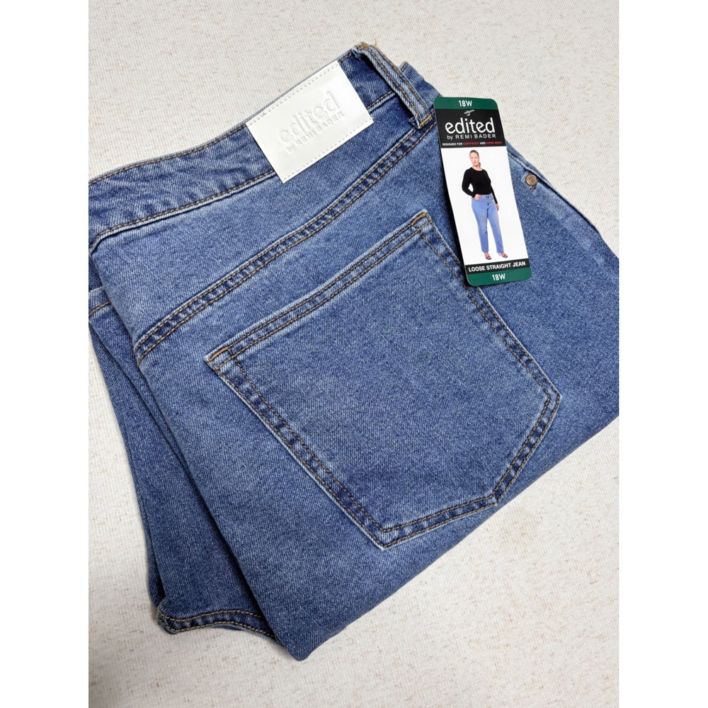 Edited by Remi Bader Womens 18W Loose Straight Jean Medium‎ Wash Blue Denim NWT